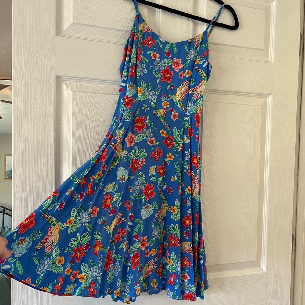 Old Navy Blue Floral & Parrot Print Sundress